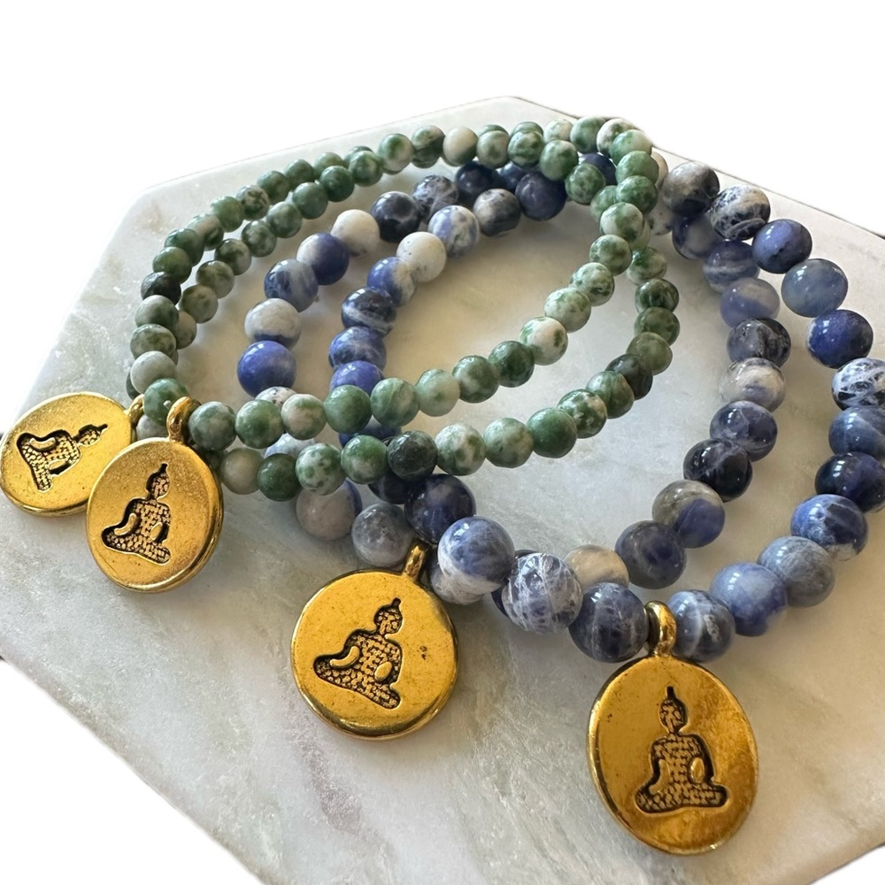Spiritual Gemstone Bracelet with Gold Buddha Charm